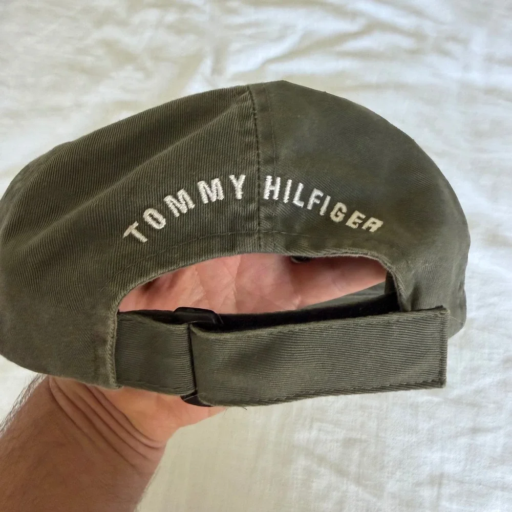 Tommy Hilfiger Olive Green Cotton Twill Flag Logo Baseball Cap‎ Hat Adjustable